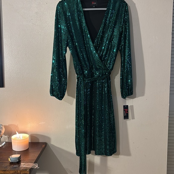 JM Studio teal Sparkle faux wrap dress . Size 12. NWT - Picture 10 of 10